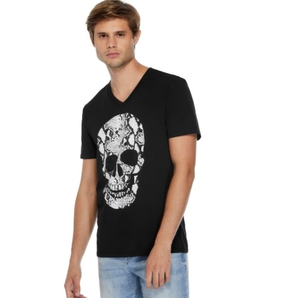 GUESS  Skull Graphic V-Neck Short- Sleeve Tee